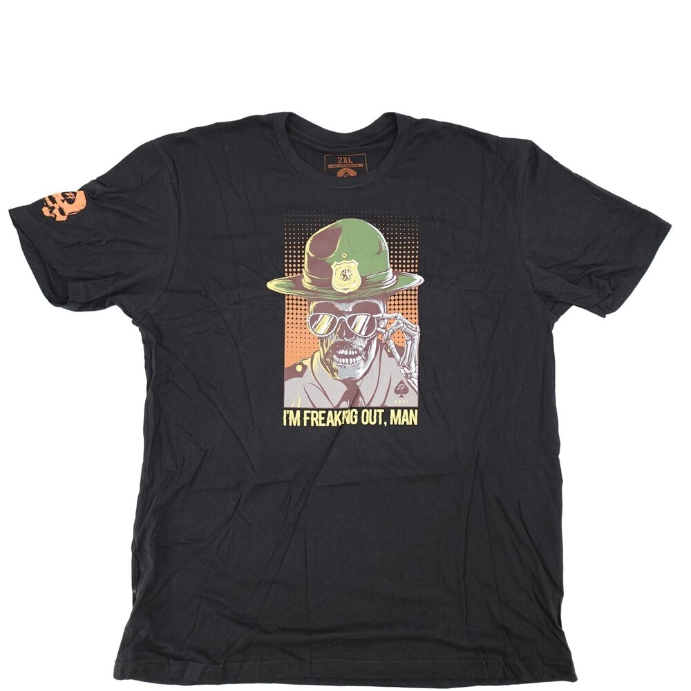 Zero Foxtrot Shirt Mens 2XL Black I'm Freaking Out Man Graphic Skull Cop Tee